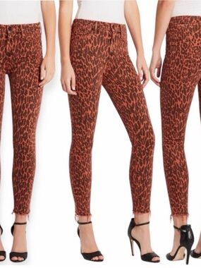MOTHER Rust Leopard-Print Skinny Jeans size 24